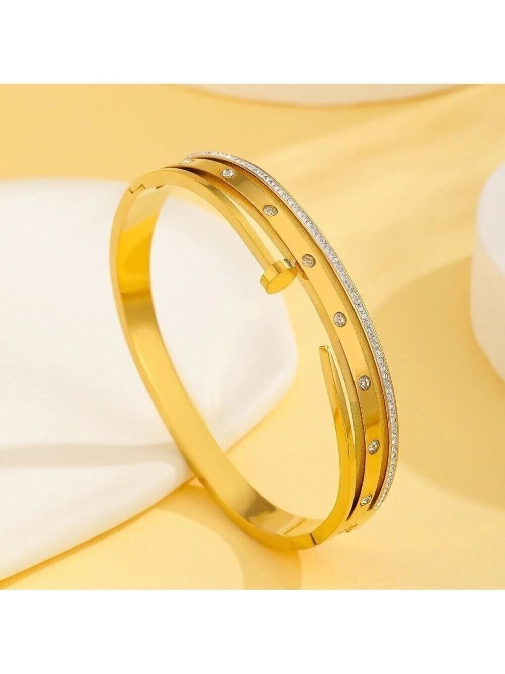 18K Gold Plated Double Layer Zircon Bangle, Nail Design